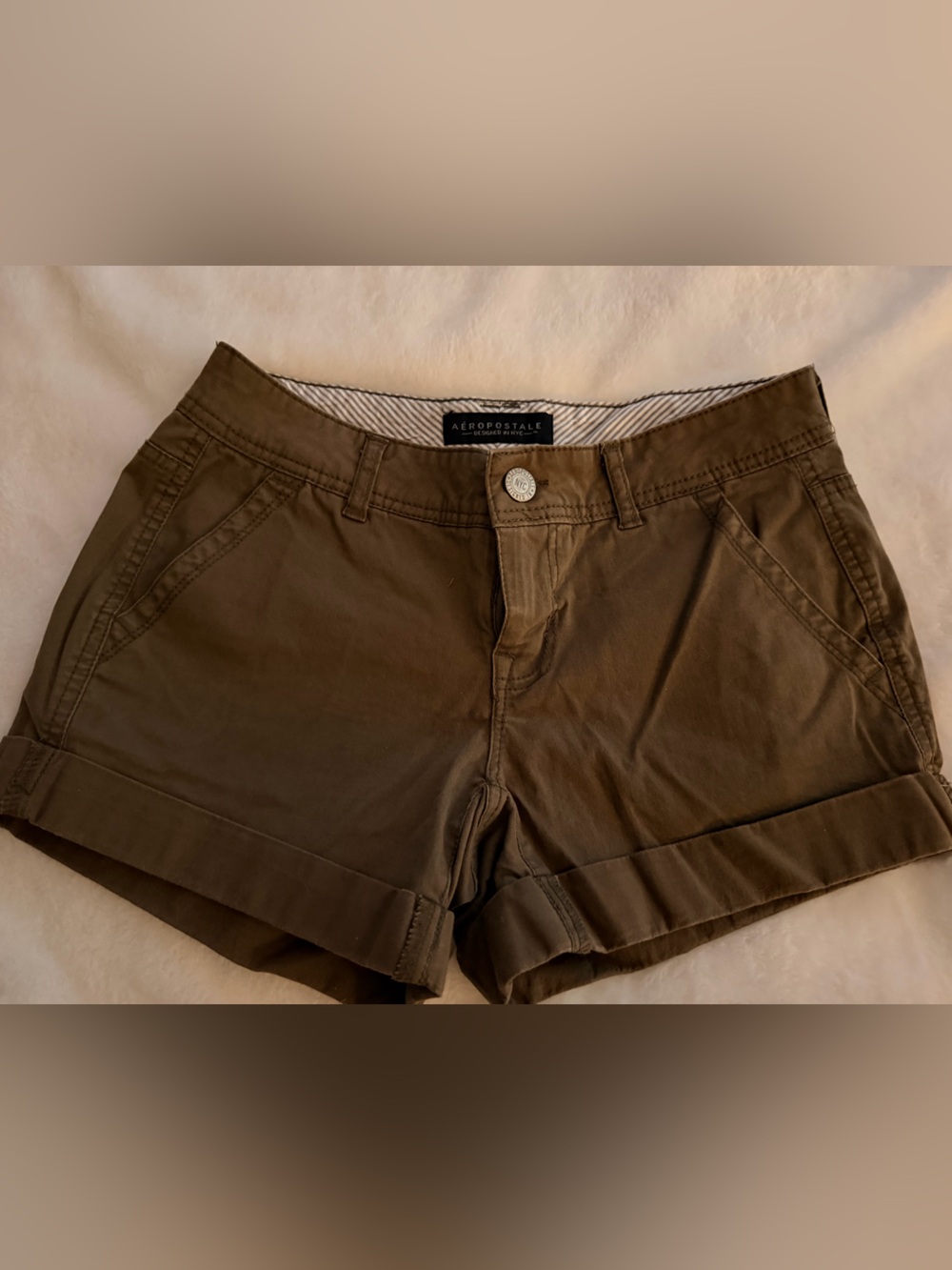 Aeropostale Women's Olive Brown Cuffed Chino Shorts